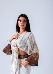 Bohemian Chic Belted Kimono & Wide-Leg Pants Set - Brown