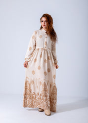 Elegant Boho Embroidered Maxi Dress - Beige