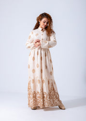 Elegant Boho Embroidered Maxi Dress - Beige