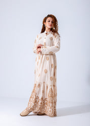 Elegant Boho Embroidered Maxi Dress - Beige