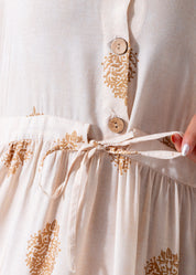 Elegant Boho Embroidered Maxi Dress - Beige