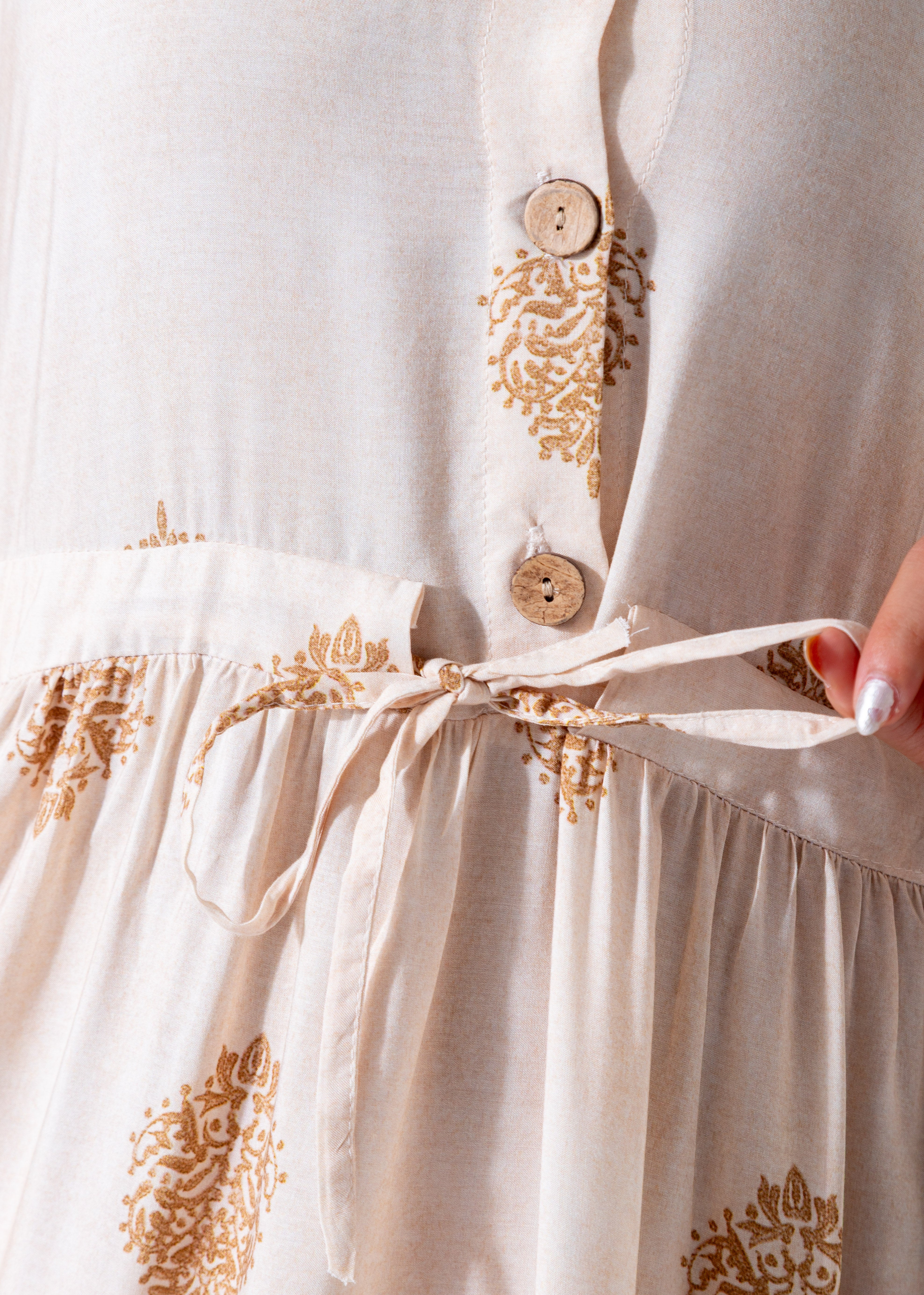 Elegant Boho Embroidered Maxi Dress - Beige