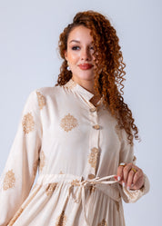 Elegant Boho Embroidered Maxi Dress - Beige
